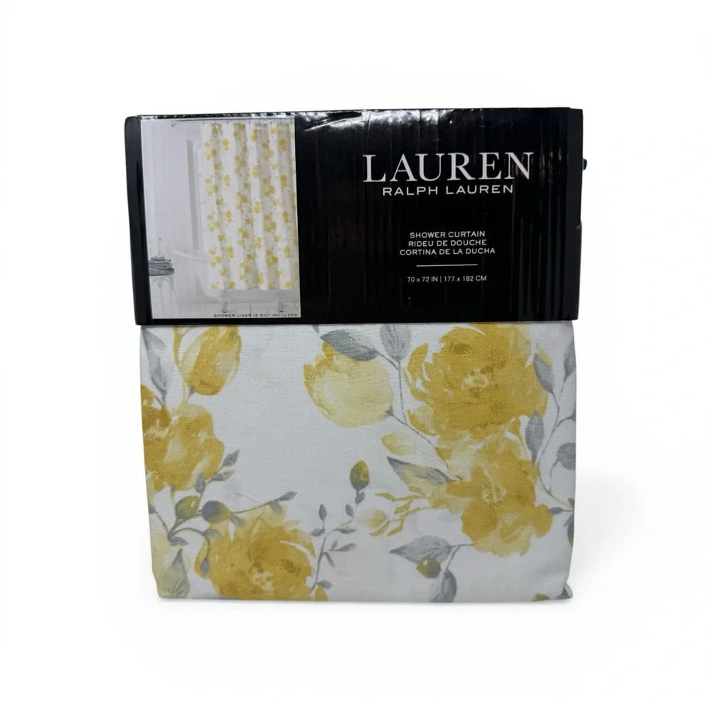 Lauren Ralph Lauren Floral Shower Curtain Yellow Gray White NWT